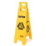Rubbermaid® Floor Sign w/ Multi-Lingual Caution Imprint, Yellow, 4-Sided - FG611400YEL