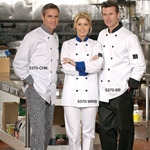 Premium Uniforms® Chef Coat w/ Contrast Trim, White, Small - 5370(WHT/BLK-S)
