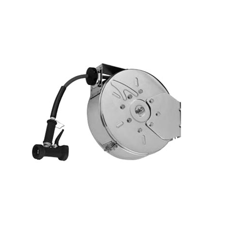 T&S® Hose Reel System, Enclosed, Stainless Steel, 3/8" x 50ft Hose w/ Rear Trigger Water Gun - B-7142-C02