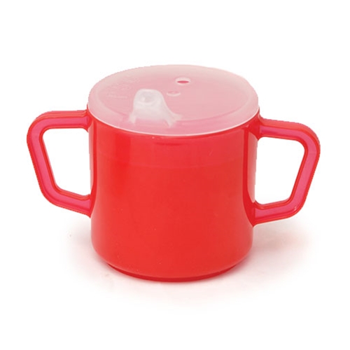 BIOS® Two-Handled Mug w/ Lid, Red, 8 oz - LF737