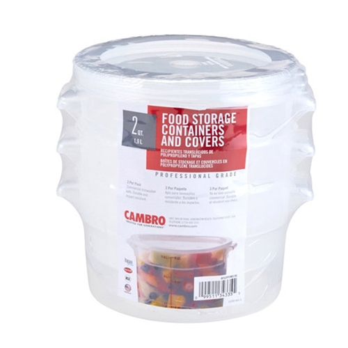 Cambro® Round Food Storage Containers w/ Lids Set, Translucent,  2 qt (3/PK) - RFS2PPSW3190
