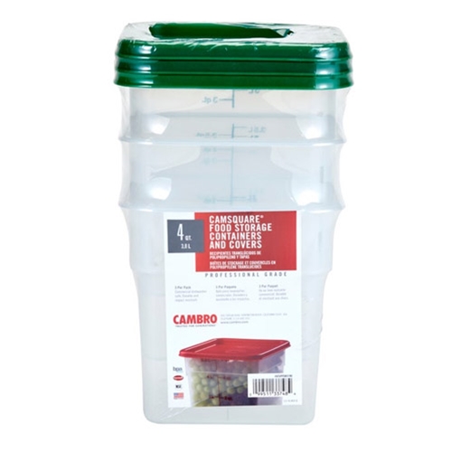 Cambro® Square Food Storage Containers w/ Lids Set, Translucent,  4 qt (3/PK) - 4SFSPPSW3190