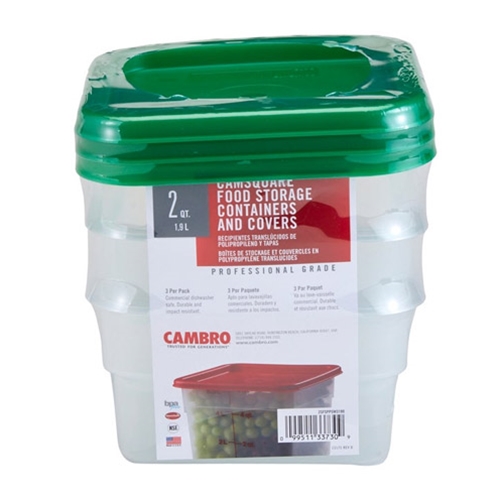 Cambro® Square Food Storage Containers w/ Lids Set, Translucent,  2 qt (3/PK) - 2SFSPPSW3190