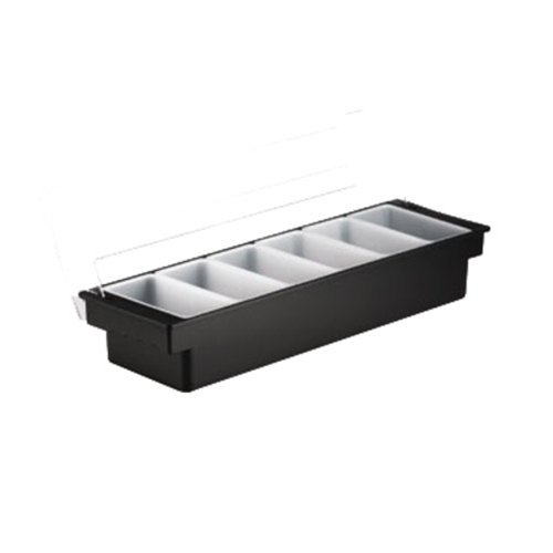 Tablecaft® Bar Condiment Holder, Black, 6 Compartments, 19.5" x 6" x 4.25" - 102