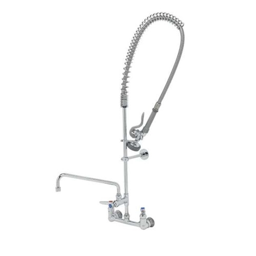 T&S® Pre-Rinse w/ Mixing Faucet, Stainless Steel Flexible Hose, 12" Add-On Faucet - B-0133-ADF12-B