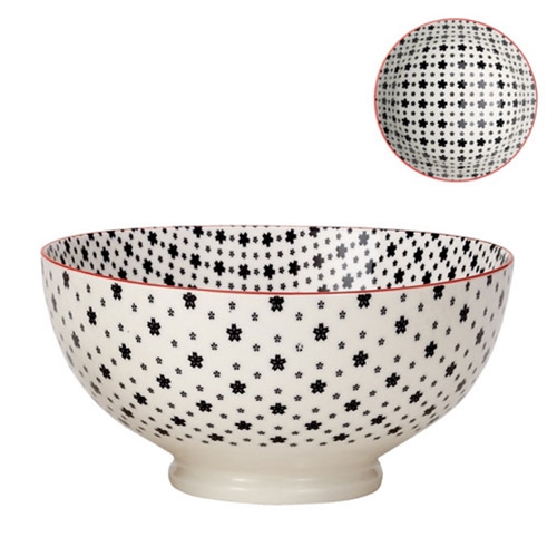 Torre & Tagus® Kiri Porcelain Bowl, White w/ Black Daisies, 8" (3/CS) - 910550F