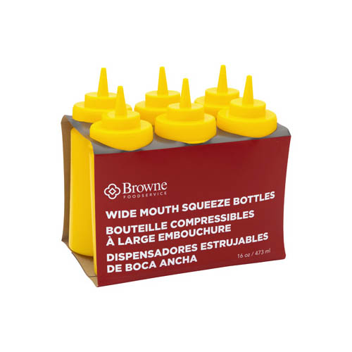 Browne® Wide Mouth Squeeze Bottle, Yellow, 16 oz (6PK) - 57801717