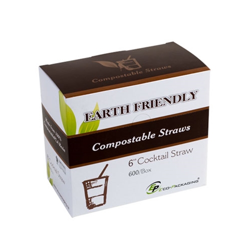 Eco-Packaging® Jumbo Compostable Cocktail Straws, Black, 6" (7200/CS) - EP-STR6B