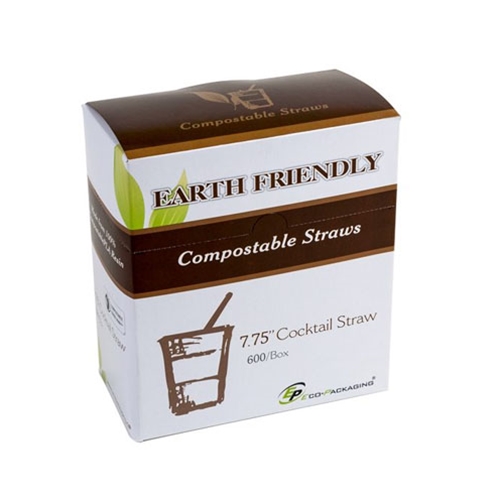 Eco-Packaging® Jumbo Compostable Cocktail Straws, Black, 7.75" (7200/CS) - EP-STR775