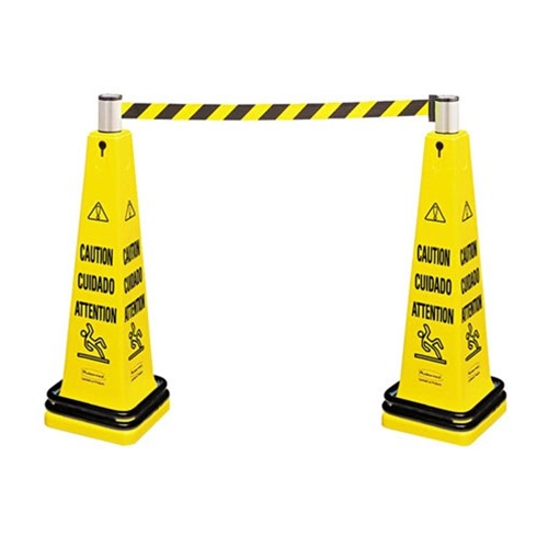 Rubbermaid® Multilingual Floor Cone Barricade System (Eng/FR/SP), Yellow, 36" - FG628700YEL