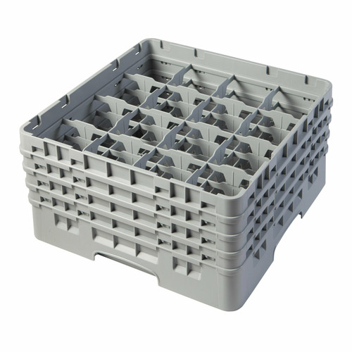 Cambro® Camrack® Glass Rack w/ (4) Soft Gray Extenders, Full Size, 16 Compartments - 16S800151