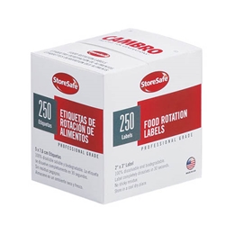 Cambro® Store Safe Food Rotation Label Bulk Dispenser Pack, 2" x 3" Label, 250 Labels/Roll - 23SLB250