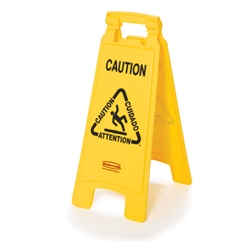 Rubbermaid® Caution Floor Sign w/ Three Languages, Yellow - FG611285YEL
