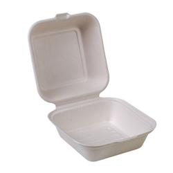 Eco-Packaging® Compostable Sugarcane Clamshell Container, White, 6" x 6" (500/CS) - EP-003B