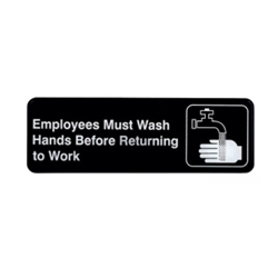 Tablecraft® Employees Must Wash Hands Sign, Black / White, 3" x 9" - 394530