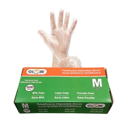 Globe Commercial Products® Powder Free Disposable Polyethylene Gloves, Clear (500/BX) - 8001